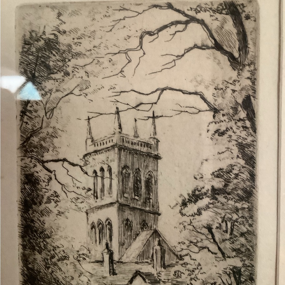 Antique Framed Etching - Picture 4 of 7